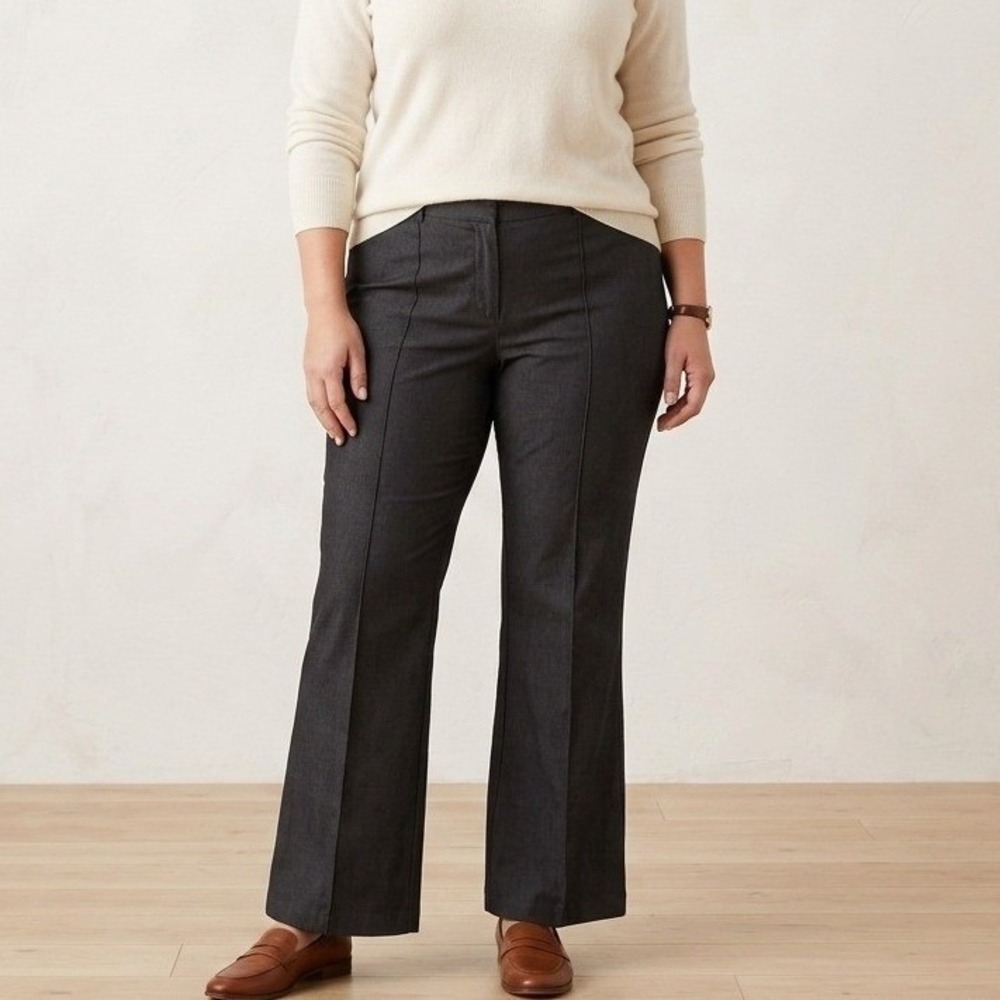 Sigrid Olsen 18W Charcoal Gray Wide Leg Dress Pants‎ Stretch Cotton Office